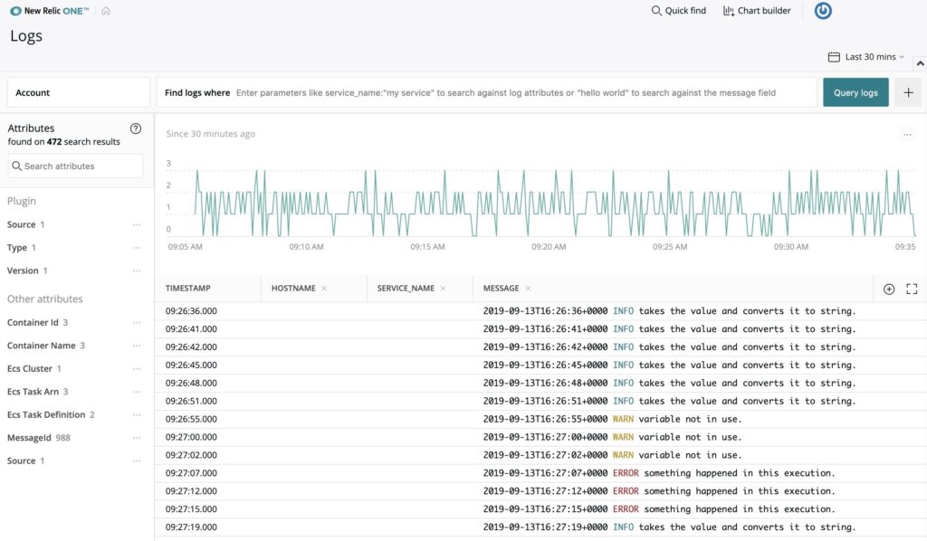 New Relic Logs user interface