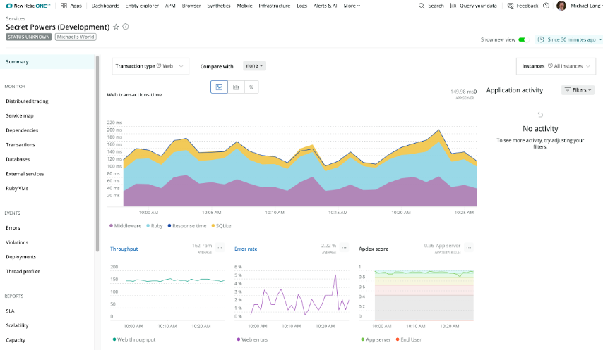 The default APM page for a Ruby application