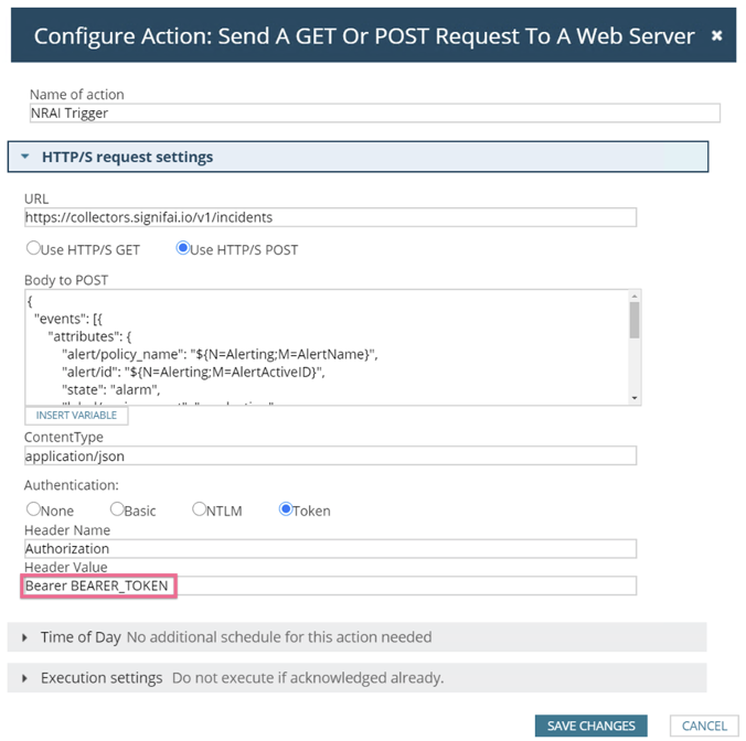 Configuring an API request in SolarWinds UI